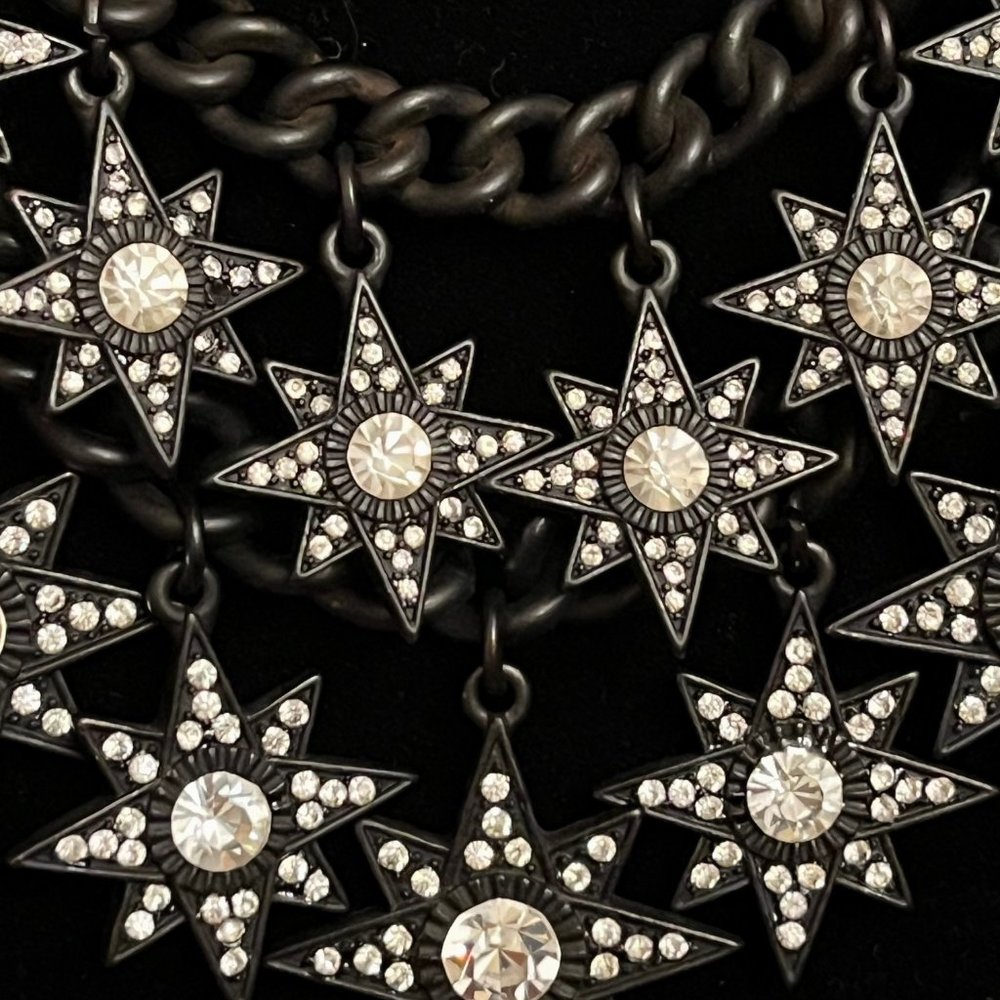 Black & Crystal-Star Necklace With Double -Strand… - image 2